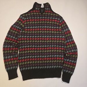 VTG VAVA Paris Wool Mohair Sweater S Black Multicolor Houndstooth Knit Italy 80s